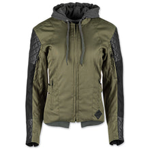 Load image into Gallery viewer, SPEED AND STRENGTH Women's Double Take Olive Textile-Leather Jacket