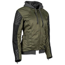 Load image into Gallery viewer, SPEED AND STRENGTH Women's Double Take Olive Textile-Leather Jacket