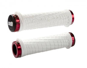 ODI TROY LEE LOCK-ON PWC GRIPS, 130MM, W- FLANGE - WHITE